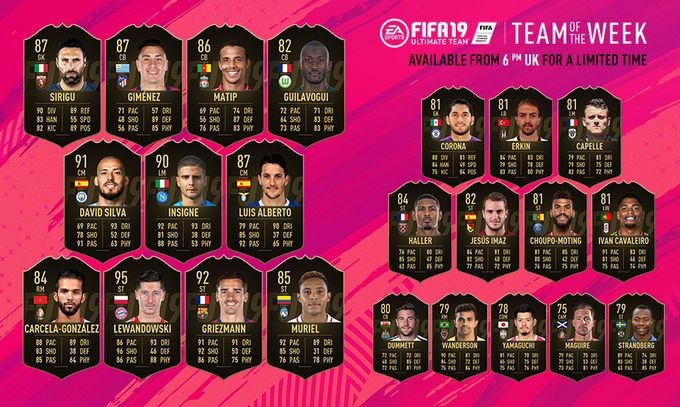 FIFA 19 : TOTW, l'équipe de la semaine 44 – FUT